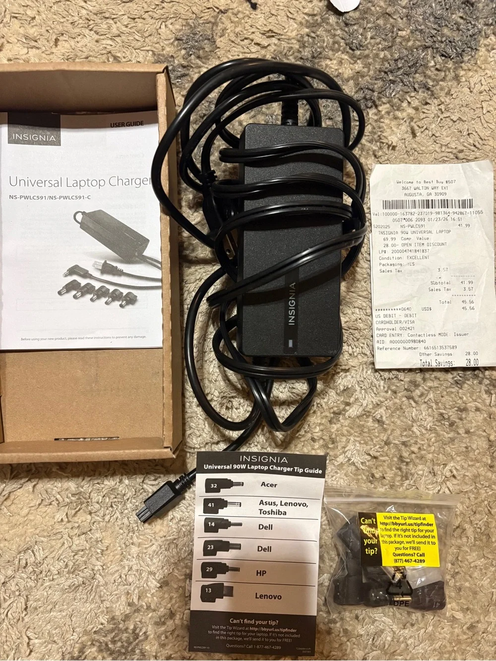 Insignia 90W Black Laptop Charger Adapter - 10ft